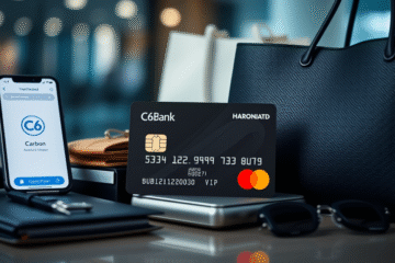 Cartão C6 Bank Mastercard Carbon em destaque com benefícios financeiros exclusivos.