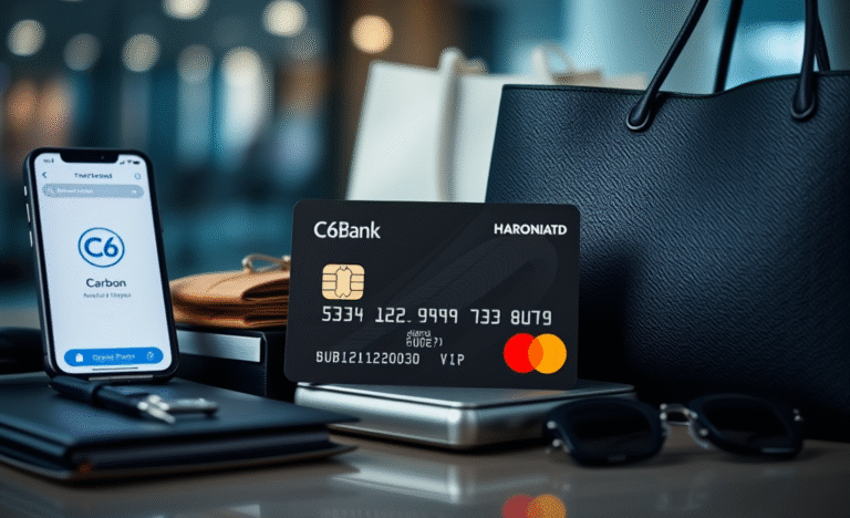 Cartão C6 Bank Mastercard Carbon em destaque com benefícios financeiros exclusivos.