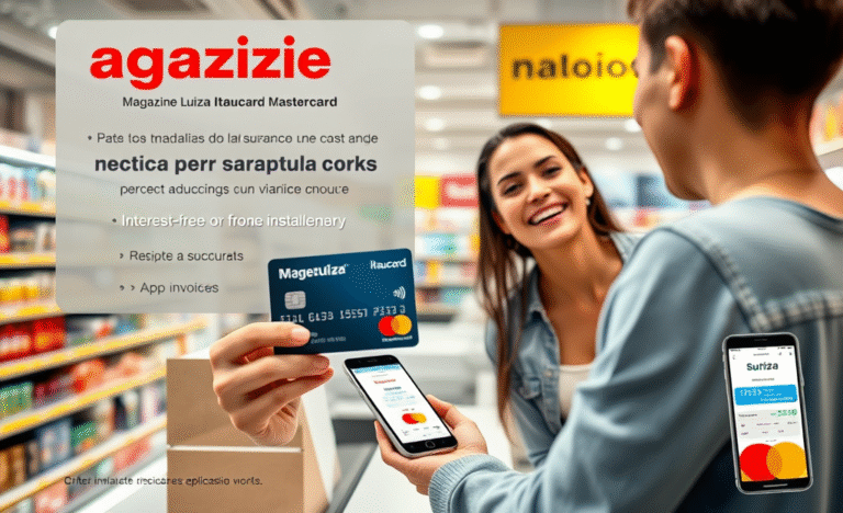 Imagem do Cartão Magazine Luiza Itaucard Mastercard destacando benefícios como cashback e parcelamento sem juros.